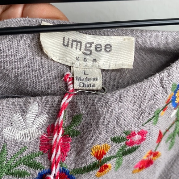 Umgee Gray Embroidered Skirt Floral Birds Large - Picture 4 of 5